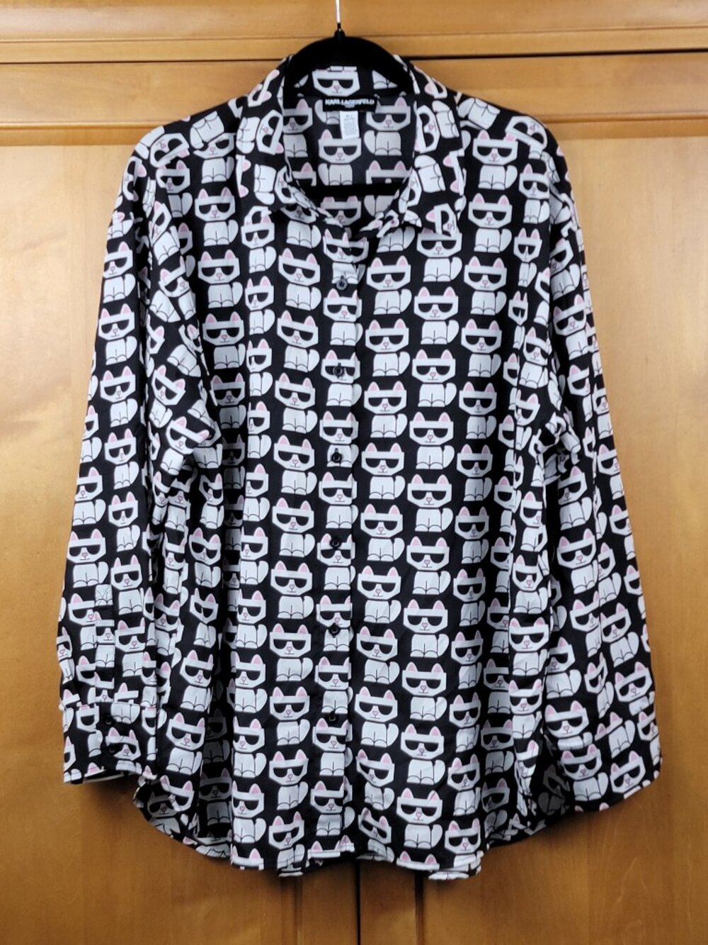 Karl Lagerfeld Paris Choupette Cat Print Button Down Blouse Shirt - XL - Picture 4 of 11